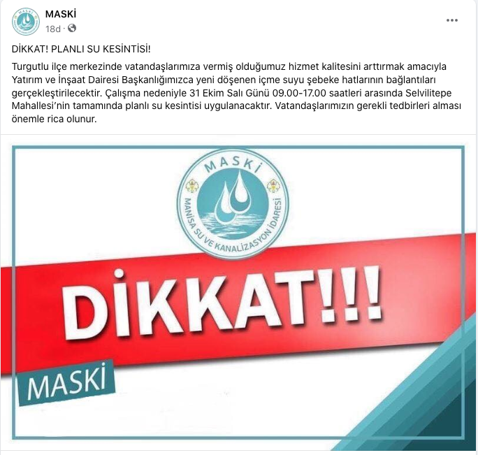 Turgutlu'da o mahallede oturanlar dikkat! 8 saat su olmayacak