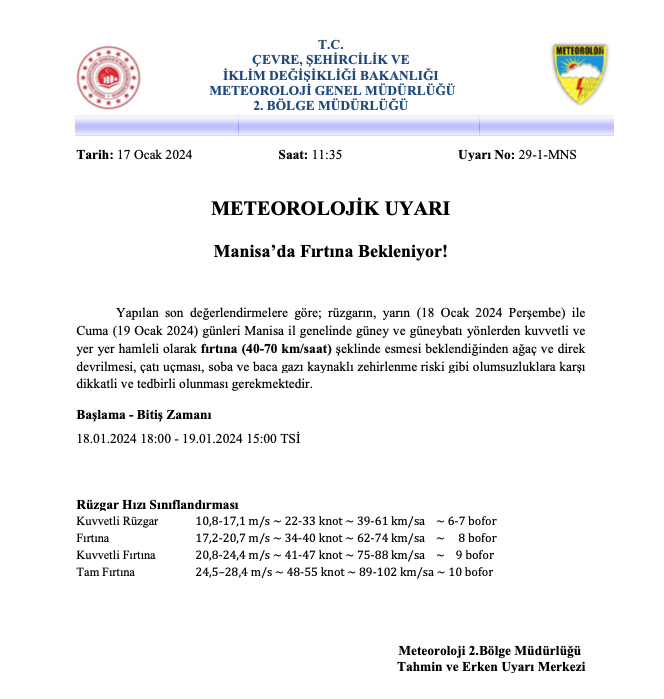 Meteoroloji'den Manisa'ya fırtına uyarısı!