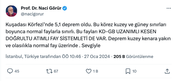 Deprem sonrası Naci Görür'den açıklama geldi