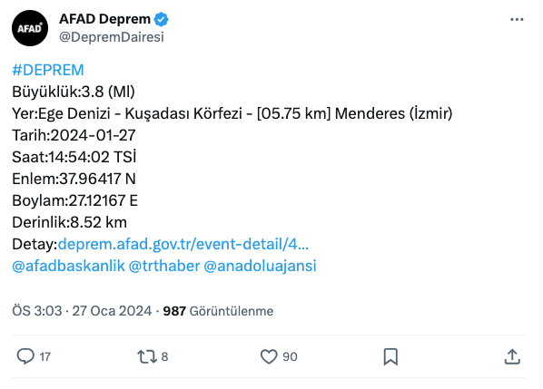 Ege Denizi'nde bir deprem daha!