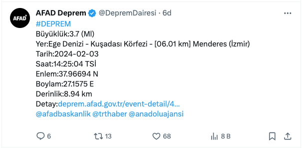 Son dakika! Ege Denizi'nde korkutan deprem!