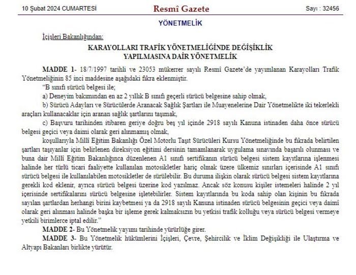 Resmi Gazete'de yayımlandı,ehliyeti olanlar dikkat!