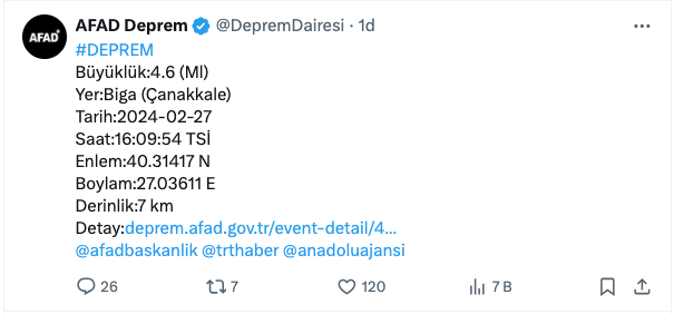 Son dakika! Çanakkale'de korkutan deprem!