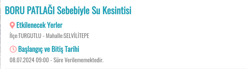 Turgutlu'da su kesintisi..O mahallede oturanlar dikkat!