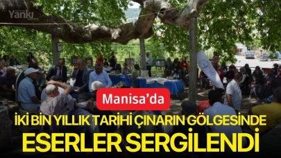 Manisa’da iki bin yıllık tarihi çınarın gölgesinde eserler sergilendi