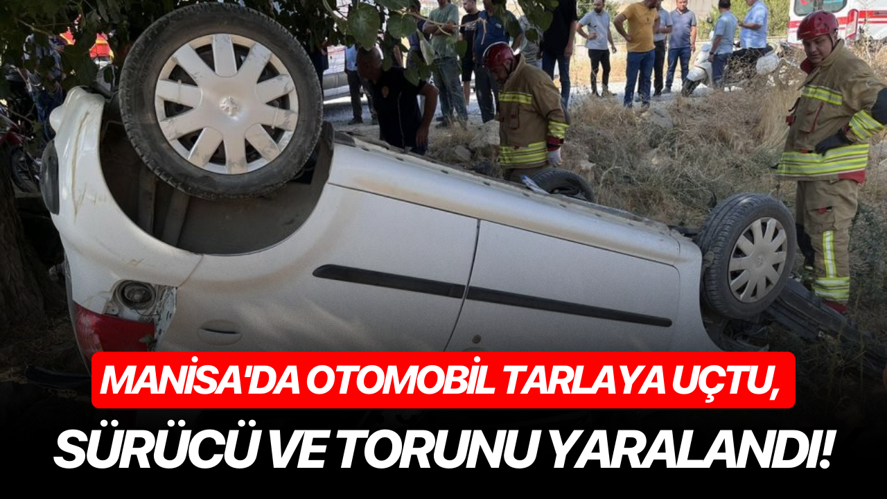 Manisa'da otomobil tarlaya uçtu, sürücü ve torunu yaralandı!