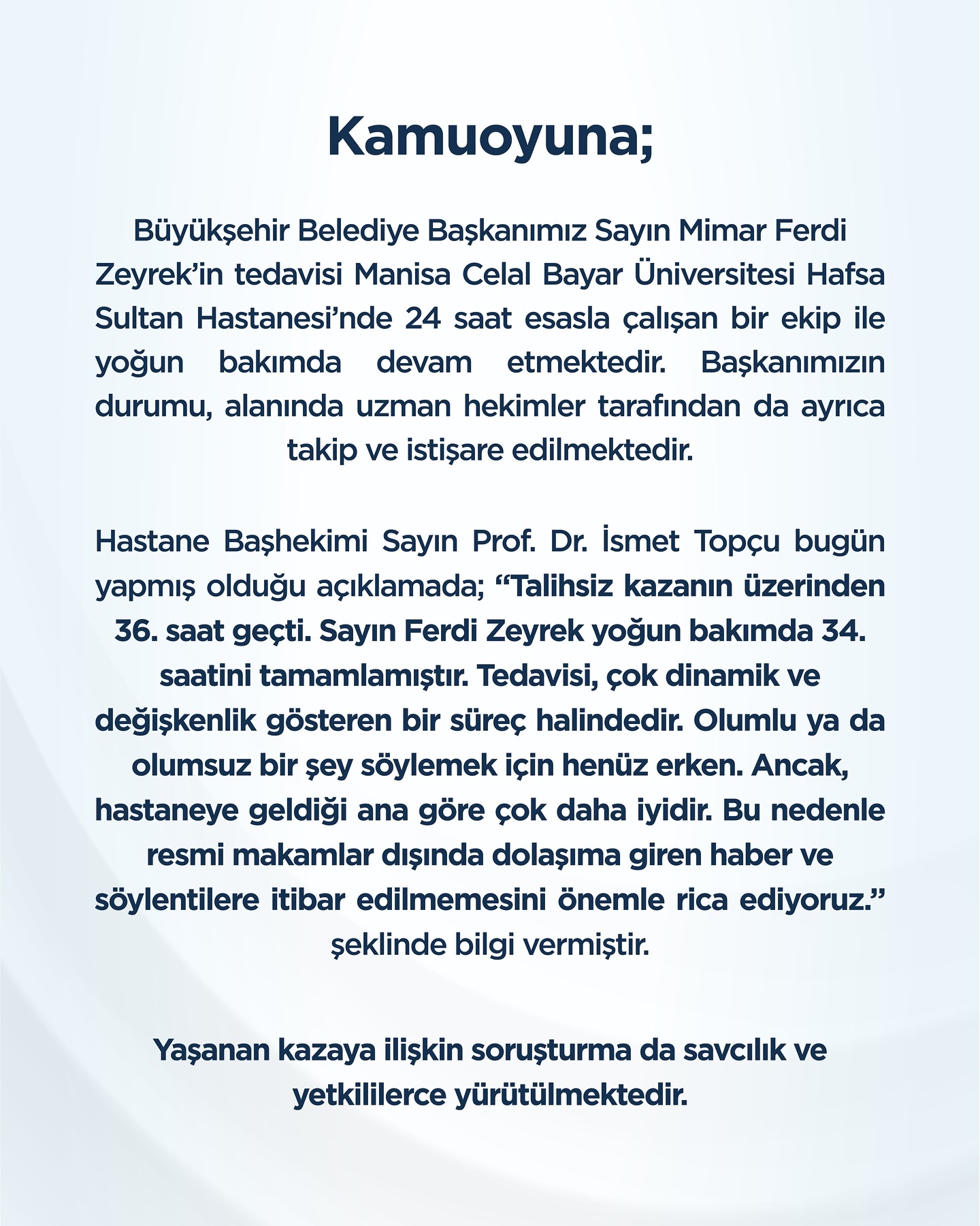 Zeyrek’in hesabından açıklama: ‘Hastaneye geldiği ana göre çok daha iyi’