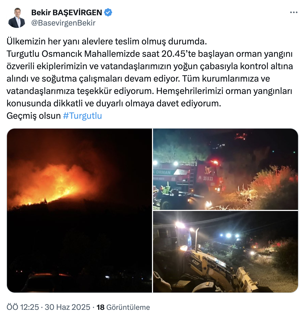 Başevirgen’den Osmancık’taki orman yangınına ilişkin açıklama