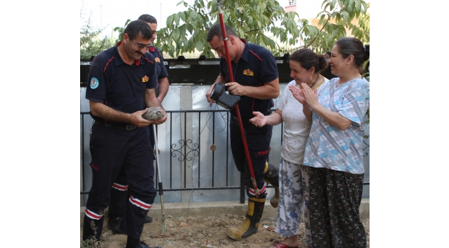 Kaplumbağayı itfaiye kurtardı