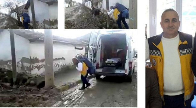 Ambulans şoförü, hastayı 500 metre sırtında taşıdı