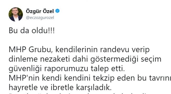 Özgür Özel, "MHP seçim güvenliği raporunu talep etti"