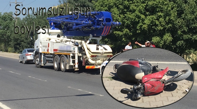 Beton mikseri ile motosiklet çarpıştı bir yaralı