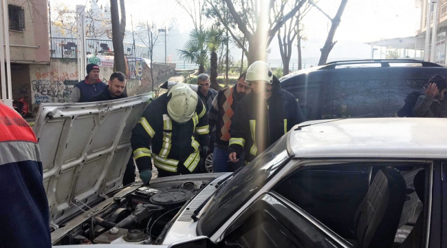 Araç yangını büyümeden söndürüldü