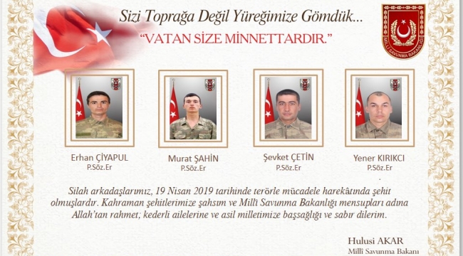 Irak sınırında çatışma 4 asker şehit, 6 yaralı