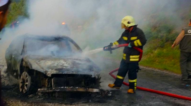 Ormanlık alanda otomobil yangını panik yaşattı