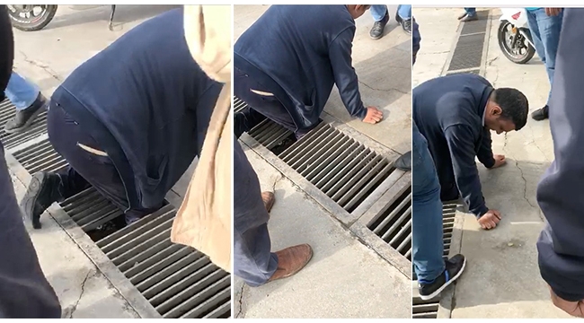 Bacağı  mazgala sıkışan adamı itfaiye kurtardı VİDEO