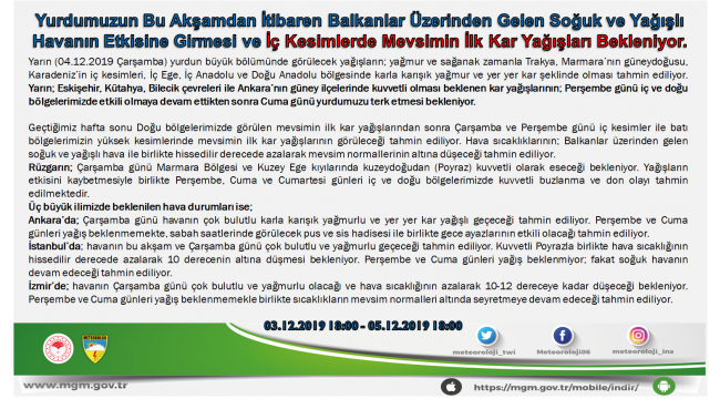Mevsimin İlk Kar Yağışları Bekleniyor