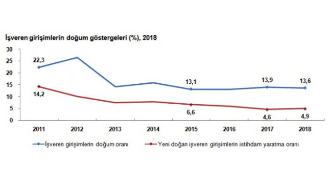 İşveren girişimlerin 2018 yılında doğum oranı %13,6 oldu