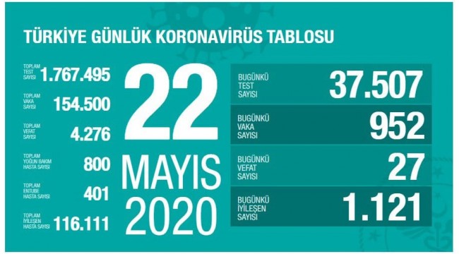 Türkiye'nin 22 Mayıs koronavirüs tablosu