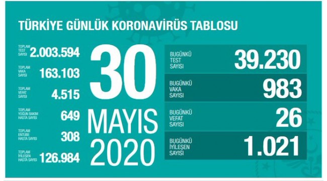 Türkiye'nin 30 Mayıs koronavirüs tablosu