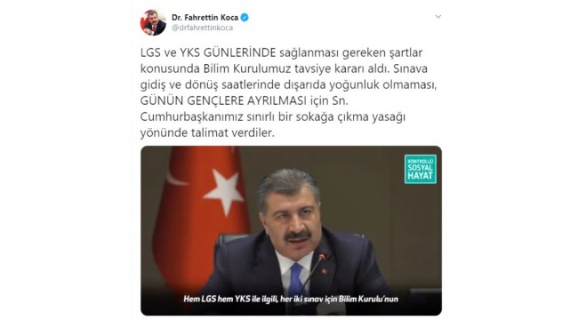 LGS ve YKS günlerinde sokağa çıkma kısıtlaması