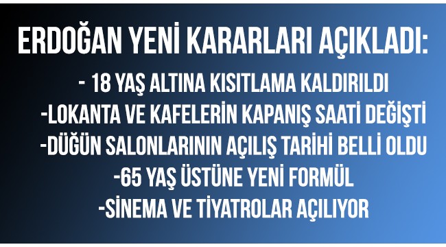 Son Dakika: Cumhurbaşkanı Erdoğan, normalleşmede kaldırılan kısıtlama kararlarını açıkladı