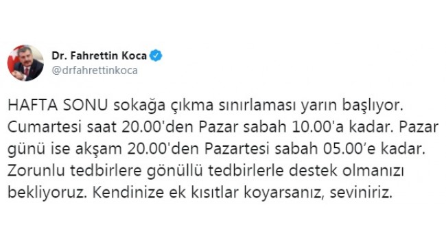 Bakan Koca'dan, sokağa çıkma sınırlaması ile ilgili açıklama