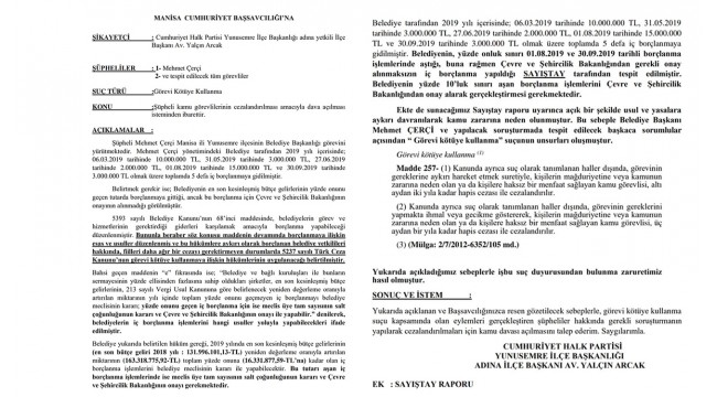CHP'li Başevirgen'den flaş iddia:“AKP’li Yunusemre Belediyesi Görevi Kötüye Kullanma Suçu İşlemiştir”