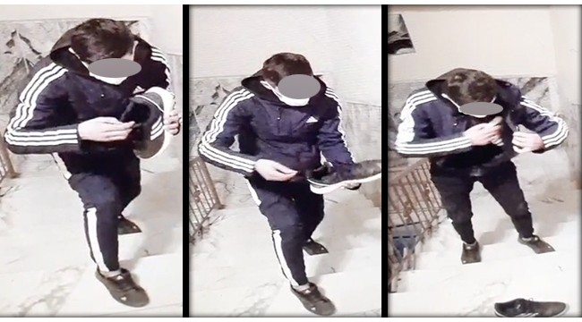 Apartmandan ayakkabı hırsızlığı güvenlik kamerasına takıldı
