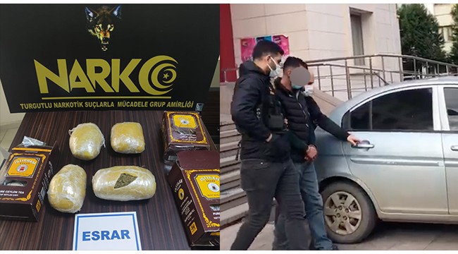 Otobüste çay poşetlerinin içine saklanmış esrar ele geçirildi