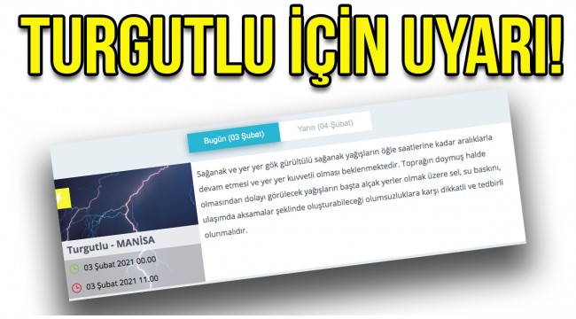 Turgutlu için sarı uyarı