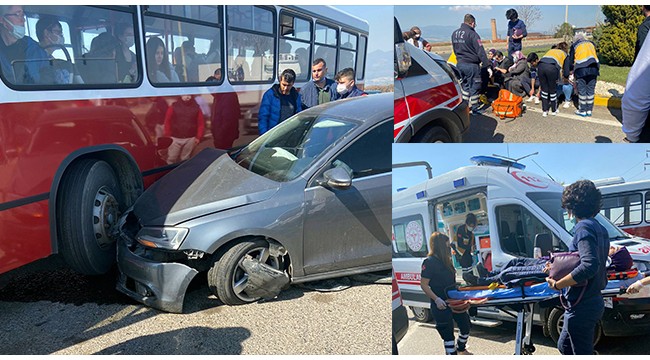 Refüjü aşan otomobil, kavşakta bekleyen otobüse çarptı: 4 yaralı