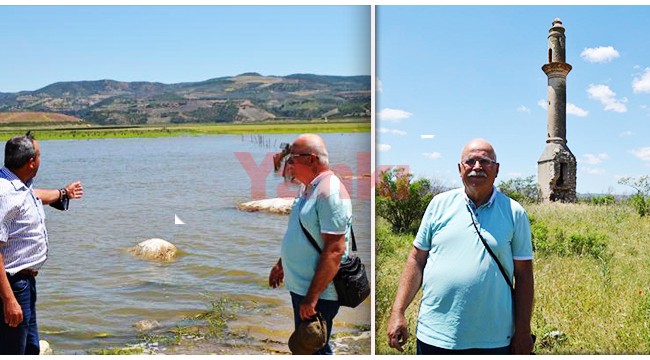 Demirköprü Barajı'nda sular çekildi, 95 yıllık caminin minaresi göründü