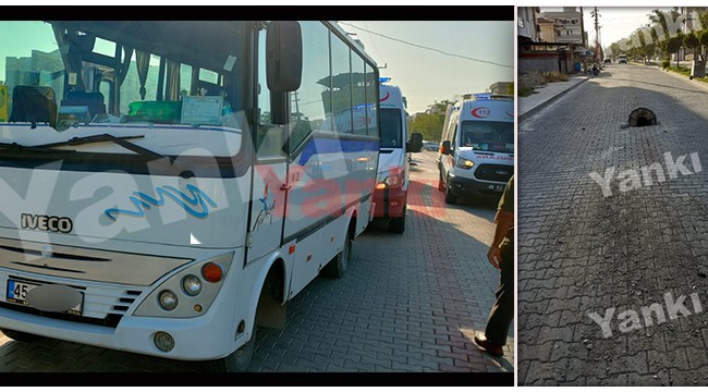 İşçi taşıyan otobüs rögar kapağına çarptı: 7 yaralı