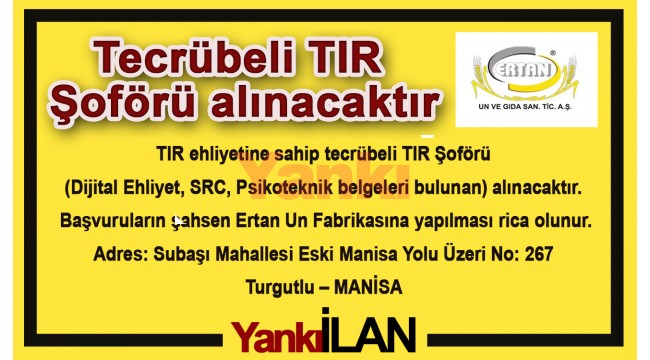 Tecrübeli TIR Şoförü alınacaktır