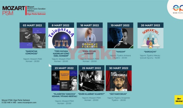 Ege Perla Mozart PSM, Mart ayında da dolu bir programla sanatseverleri buluşturuyor