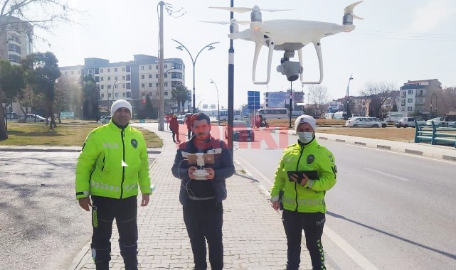 Turgutlu'da trafik ekiplerinden drone ile 7/24 sıkı denetim