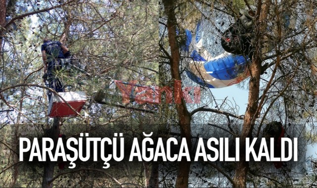 Ağaçta asılı kalan amatör paraşütçü kurtarıldı