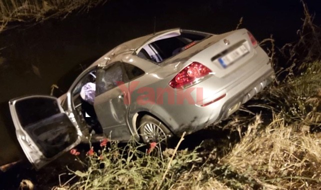 Otomobil sulama kanalına uçtu 2 kişi yaralandı