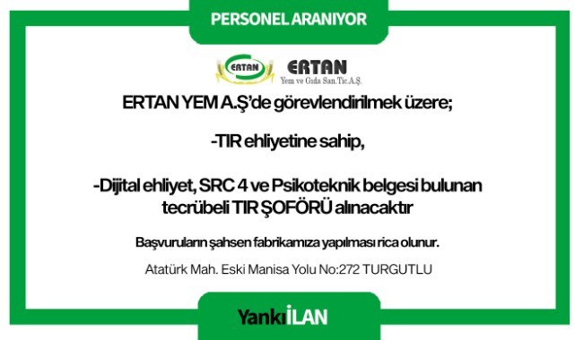 Ertan Yem A.Ş'de çalışmak üzere personel aranıyor