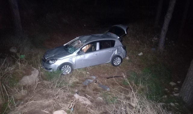 Devrilen otomobildeki 2 kişi yaralandı