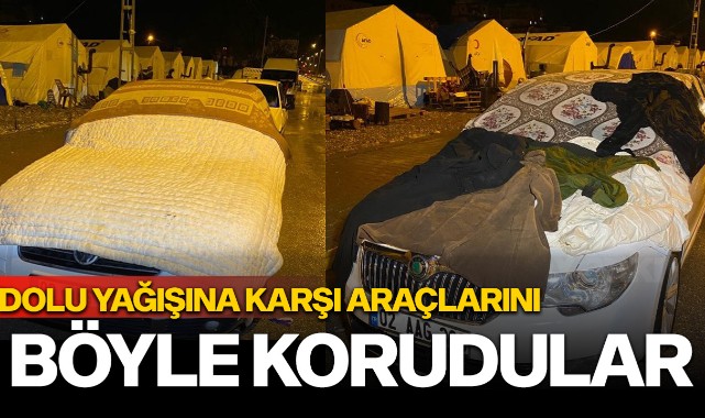 Dolu yağışına karşı araçlara battaniye ve yorganlı önlem