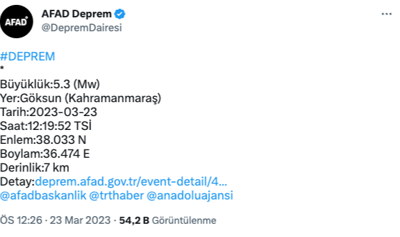 Kahramanmaraş'ta deprem