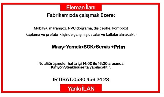 Eleman İlanı..