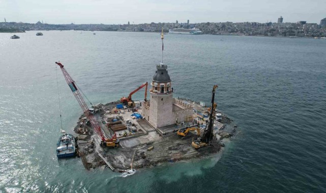 Kız Kulesi'nde sona yaklaşıldı, dron ile havadan görüntülendi