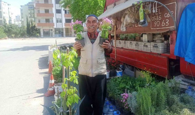 Çiçekçi dede, kendi yetiştirdiği fidelerle ekonomik gelir elde ediyor
