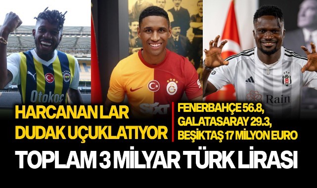 Fenerbahçe 56.8, Galatasaray 29.3, Beşiktaş 17 milyon Euro