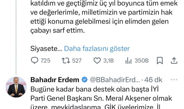 İYİ Partili Bahadır Erdem partisinden istifa etti