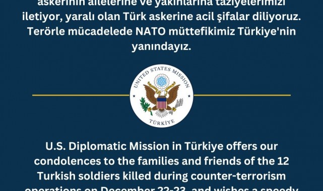 ABD Büyükelçiliğinden şehitler için taziye mesajı