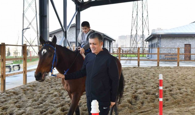 Down sendromlu Ayaz'a at üstünde terapi